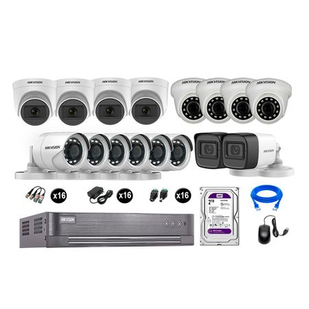 Kit 16 Cámaras de Seguridad Hikvision Full Hd Vigilancia 6 Cámara Audio Incorporado Disco Duro 2Tb