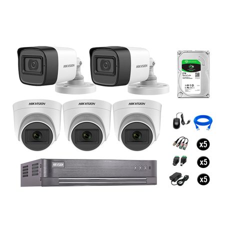 Kit 5 Cámaras de Seguridad Hikvision Audio Incorporado Full Hd 1080P Vigilancia Disco Duro 2Tb