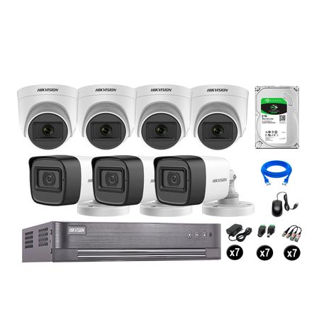 Kit 7 Cámaras de Seguridad Hikvision Audio Incorporado Full Hd 1080P Vigilancia Disco Duro 2Tb