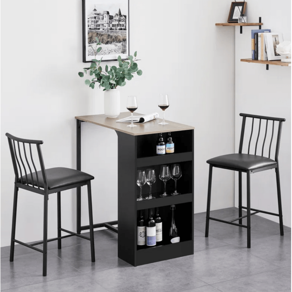 Mesa Bar + 2 Sillas McGrory Ventitas Home Rovere y Negro