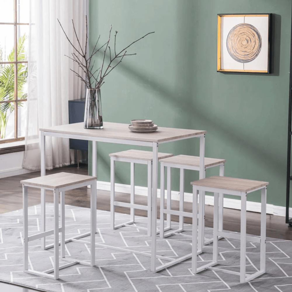 Mesa Bar + 4 Sillas Griffit Ventitas Home Manzano y Blanco