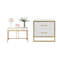 COMBO Velador Robin + Escritorio Golden Luvellé Ventitas Home Blanco y Dorado