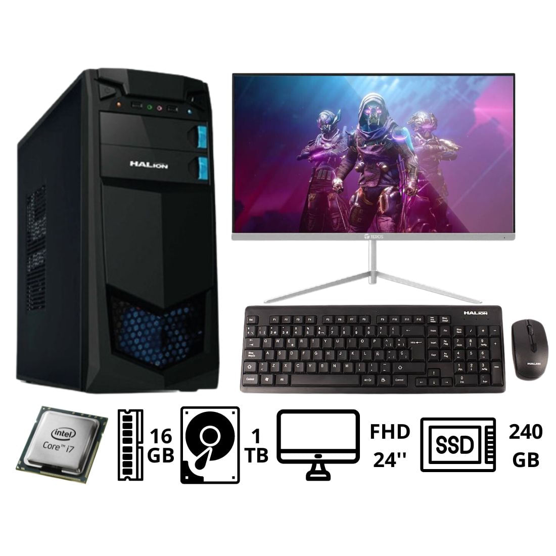Computadora Pc Intel Core i7 3.40 GHZ 16GB HDD 1TB SSD 240GB MONITOR DE 23.8''(24"") FHD