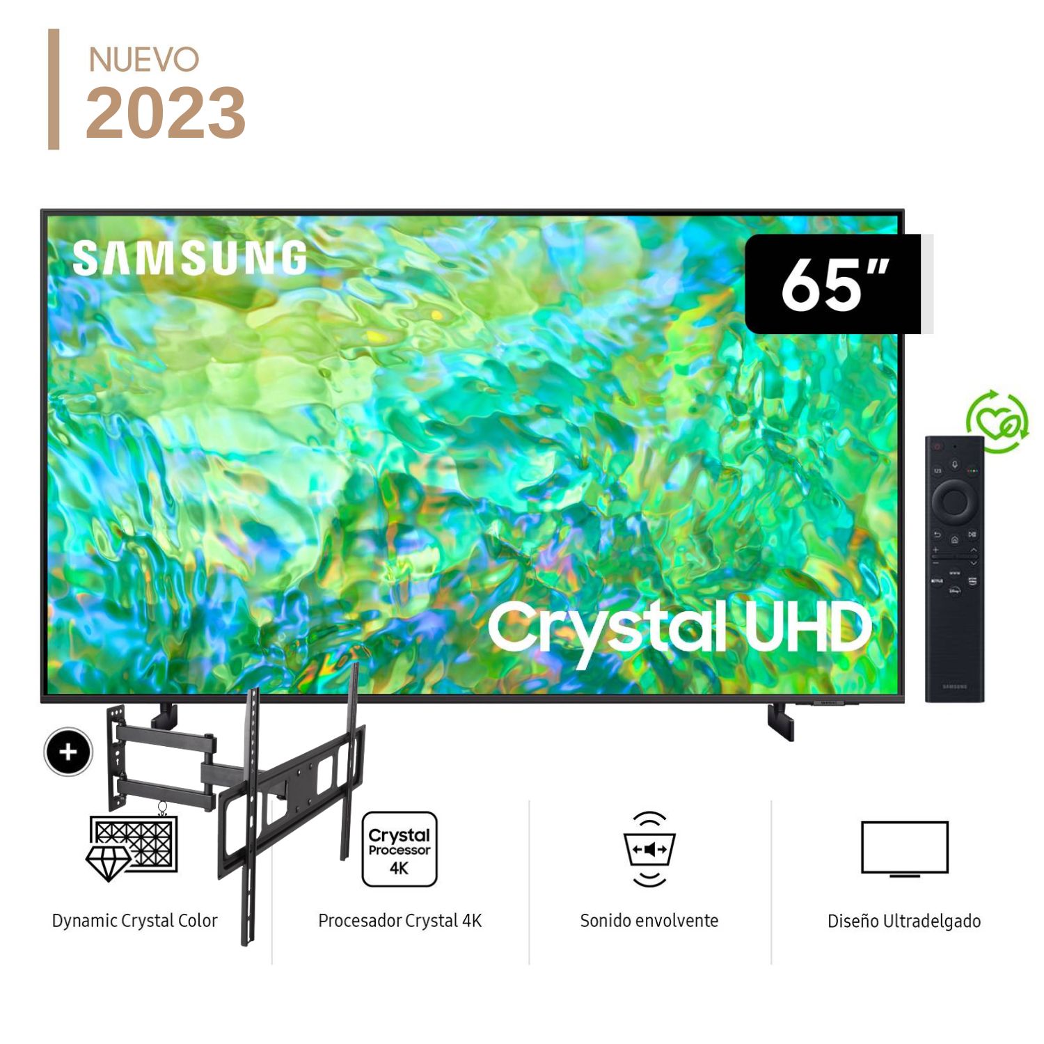 Televisor Samsung 65"" LED Smart TV Crystal Ultra HD 4K UN65CU8000GXPE + Rack Giratorio