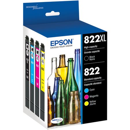 Combo Pack Epson T822 de Alta Capacidad Negro y de Capacidad Estándar en Color