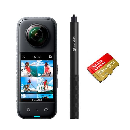 Cámara de acción Insta360 X3 + Selfie Stick 114CM + Memoria 128GB Extreme