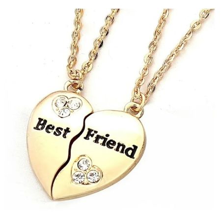 Collar Doble Corazón Dorado con Brillos Mejores Amigos Best Friends