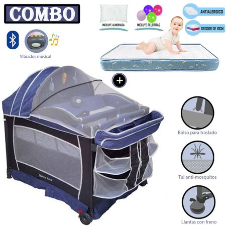 Cuna Corral Baby Kits Verona Azul+ Colchón Celeste