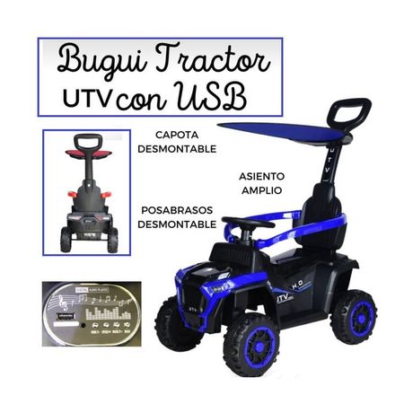 Correpasillo Con Empujador Bugui Tractor con USB y Sonido Azul y Negro