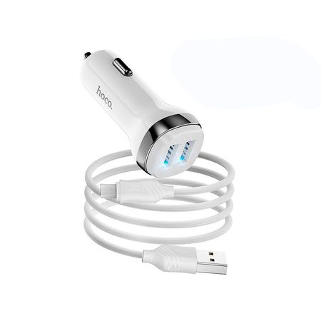 Cargador para coche USB a Micro USB Hoco Z40 2.4A Blanco De Alta Calidad y Durabilidad