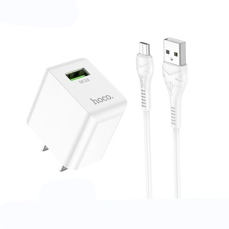 Cargador USB a Micro USB Hoco C98 18W Carga rápida Blanco De Alta Calidad y Durabilidad