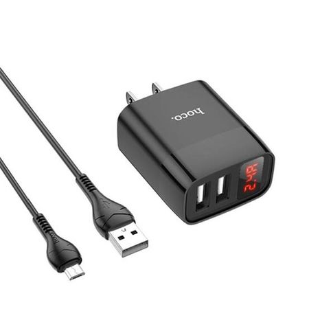 Cargador USB a Tipo C Hoco C86 2 Puertos Carga rápida Negro De Alta Calidad y Durabilidad