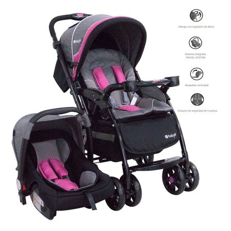 Coche Con Porta Bebe BRAVIAR 1092 Rosado