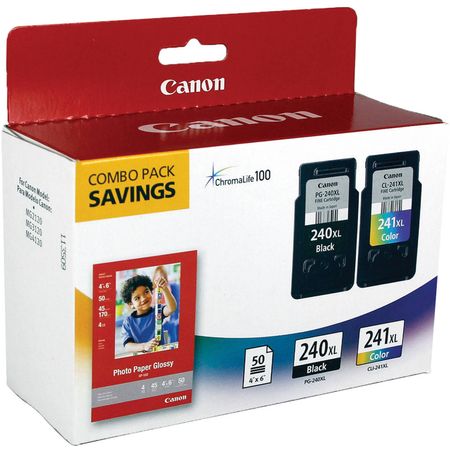 Combo Pack de Cartuchos de Tinta Canon Pg 240Xl Cl 241Xl con Papel Gp 502