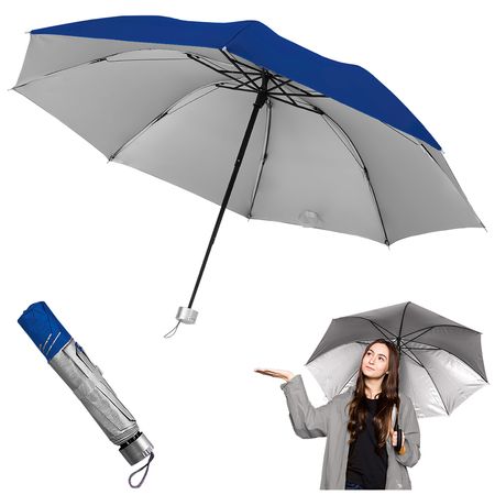 Paraguas Plegable Sombrilla de Mano para Sol Lluvia K02 Azul