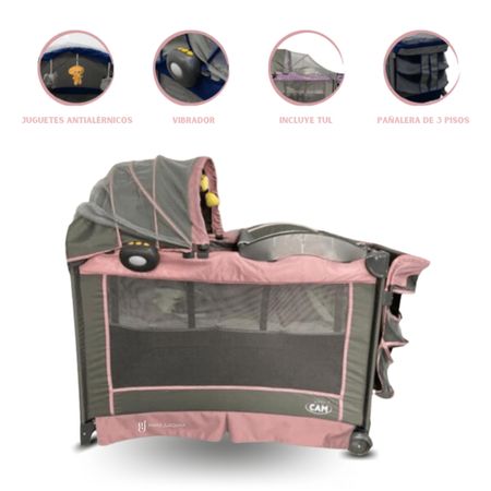 Cuna Corral Mecedora Baby Cam Turing Rosado