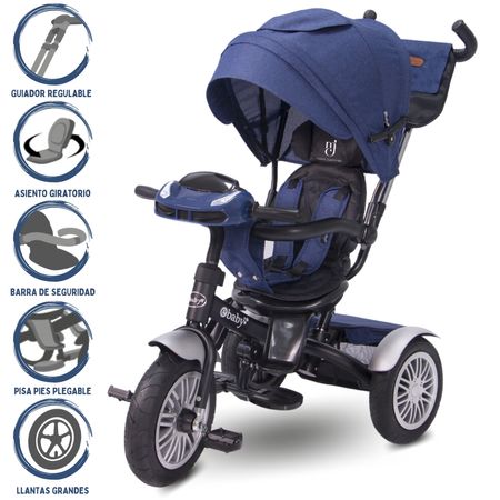 Triciclo Guiador 3 En 1 Ebaby Zoe Azul