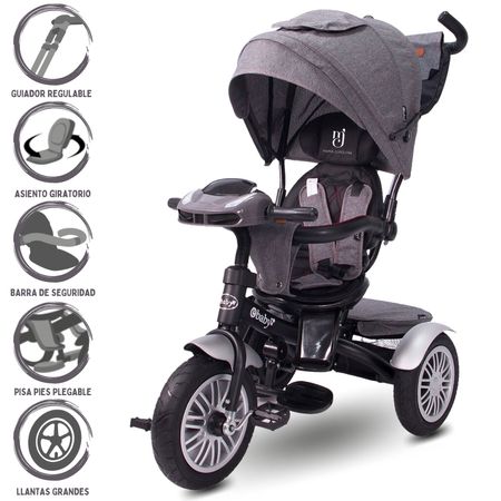 Triciclo Guiador 3 En 1 Ebaby Zoe Gris