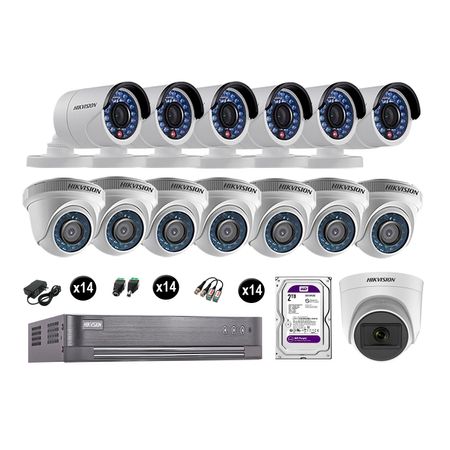 Cámaras de Seguridad Hikvision Kit 14 Vigilancia Hd 720P 1Tb 1 Cámara con Audio Completo