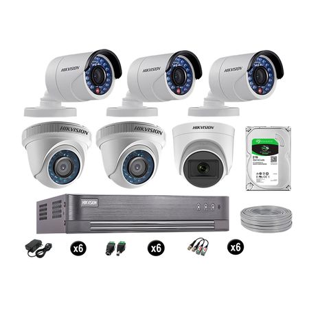 Cámaras de Seguridad Hikvision Kit 6 Vigilancia Hd 720P 2Tb 1 Cámara con Audio Completo