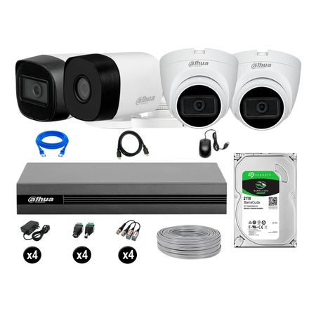 Cámaras Seguridad Dahua Kit 4 Full Hd 3 Cámaras Audio 2tb