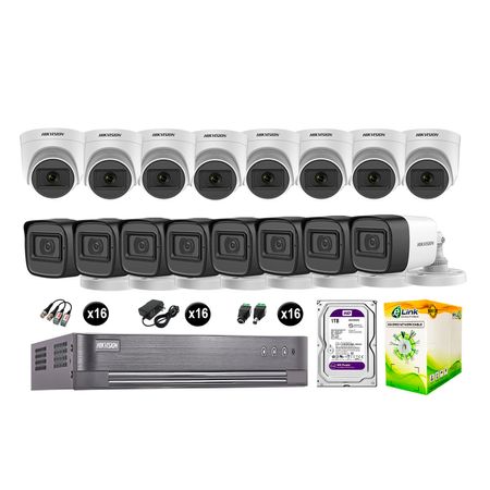 Kit 16 Cámaras de Seguridad Hikvision Audio Incorporado Full Hd 1080P Vigilancia Disco 1Tb