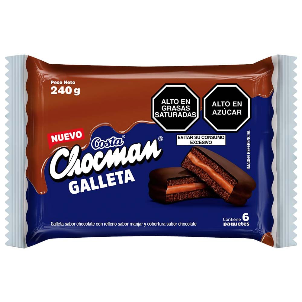Galletas Rellenas con Manjar COSTA Chocman Paquete 6un