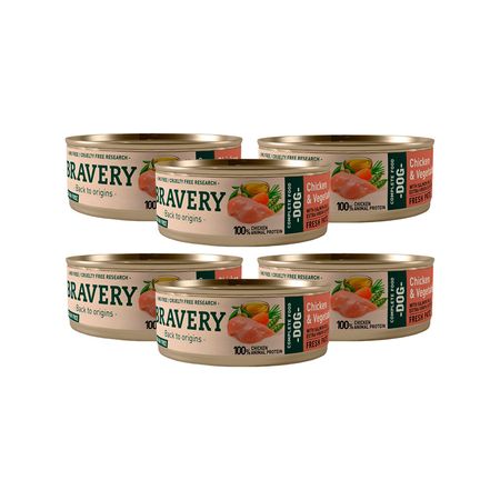 Comida Húmeda Perro Adulto Bravery Pollo Y Verduras 80 Gr Pack 6 Un