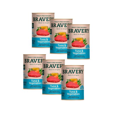 Comida Húmeda Perros Adulto Bravery Atún Y Verduras 290 Gr Pack 6 Un