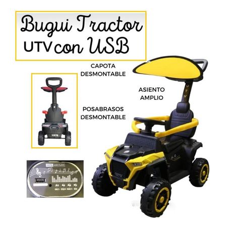 Correpasillo Con Empujador Tractor con USB y Sonido Amarillo