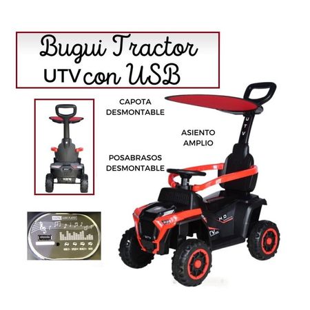 Correpasillo Con Empujador Tractor con USB y Sonido Rojo y Negro