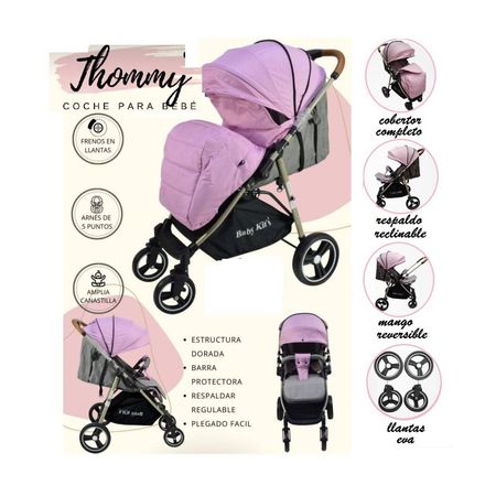 Coche Cuna Baby Kits Thommy Lila con Respaldar