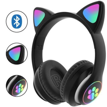 Audífonos Bluetooth Oreja De Gato Con Luz Led Negro