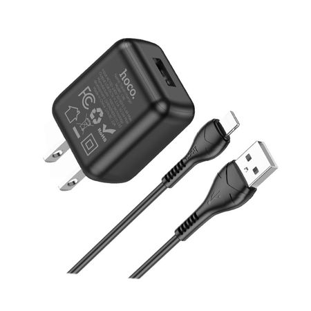 Cargador USB a Lightning y cable de 1m Hoco C96 2.1A Negro De Alta Calidad y Durabilidad