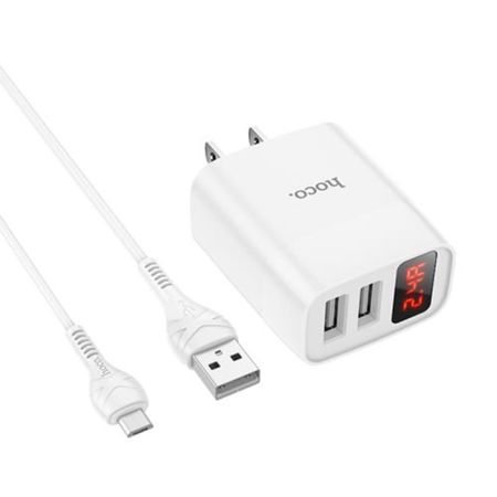 Cargador USB a Tipo C Hoco C86 Dos Puertos Rápida Blanco De Alta Calidad y Durabilidad