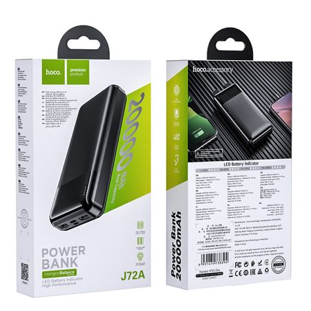 Power Bank 20000mAh Hoco J72A con Indicador LED Negro De Alta Calidad y Durabilidad