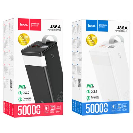 Power Bank 50000mAh Hoco J86A Pantalla digital LED Blanco De Alta Calidad y Durabilidad