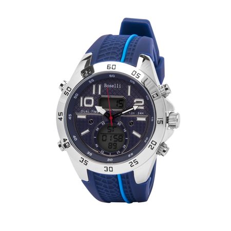 Reloj Para Hombre Boselli B160 Acuático Doble Hora Color Azul con Celeste 1012700