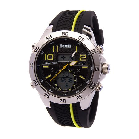 Reloj Para Hombre Boselli B160 Acuático Doble Hora Color Negro con Verde 1012699