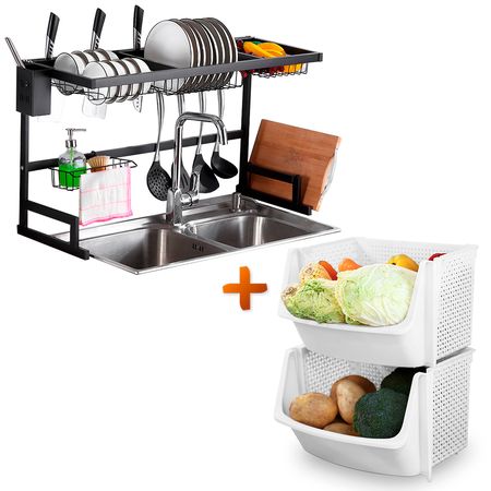 Escurridor de Platos Moderno 85cm Y Organizador de Cocina Apilable U80 BL X2