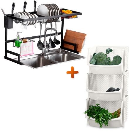 Escurridor de Platos Moderno 85cm Y Organizador de Cocina Apilable U80 BL X3