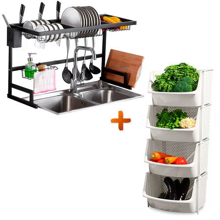 Escurridor de Platos Moderno 85cm Y Organizador de Cocina Apilable U80 BL X4