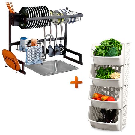 Escurridor Platos Moderno 65cm Y Organizador Apilable Cocina U80 BL X4