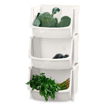 Caja Organizador Cesta Apilable Verdulero Frutero U80 Blanco X3