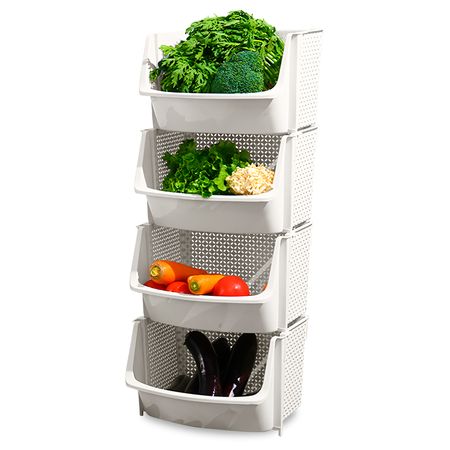 Caja Organizador Cesta Apilable Verdulero Frutero U80 Blanco X4