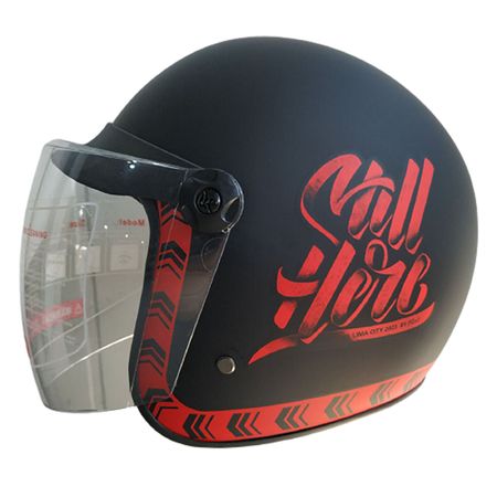 Casco De Moto Abierto Chopper Con Visor en Rojo Mate Talla M