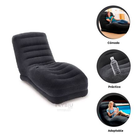 Sillon hinchable Aterciopelado de Color Negro Grande