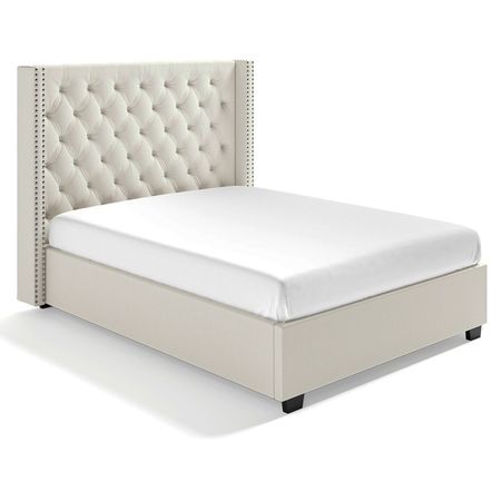 Cama Tapizada Capitoné LeMueble 2 plazas Perla