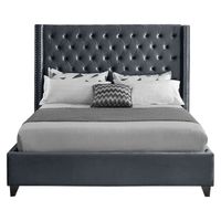 Cama Tapizada Capitoné LeMueble 2 plazas Plomo Oscuro