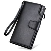 Billetera Larga de Cuero para Hombre con Tarjetero Porta Celular - Negro